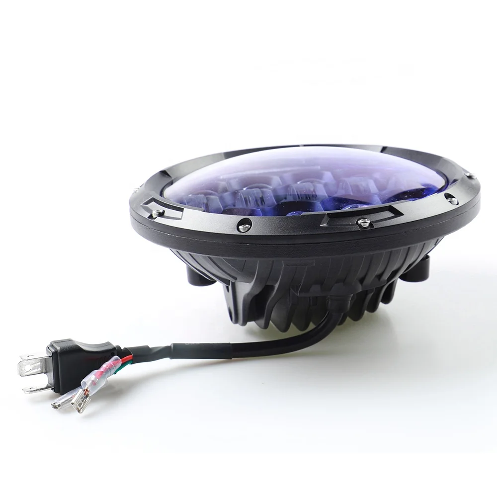 7Inch 130W Round LED Headlights Blue Projector Lens with High Low Beam White DRL Amber Turn Signal for JK CJ