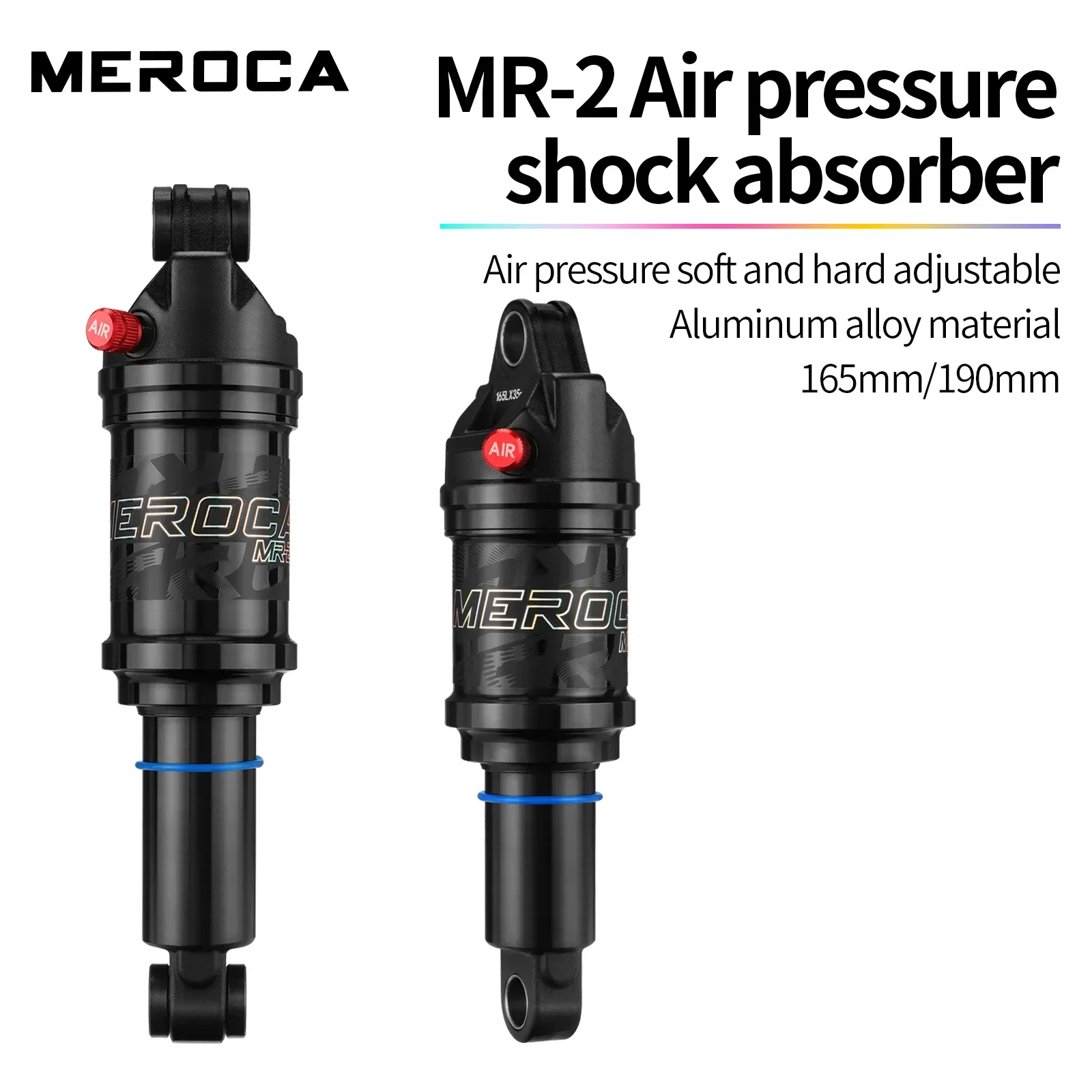 MEROCA Bicycle Air Shock Absorber 125mm/150mm/165mm/190mm Length Adjustable Air Pressure Mountain Bike Air Shock Rear Shock