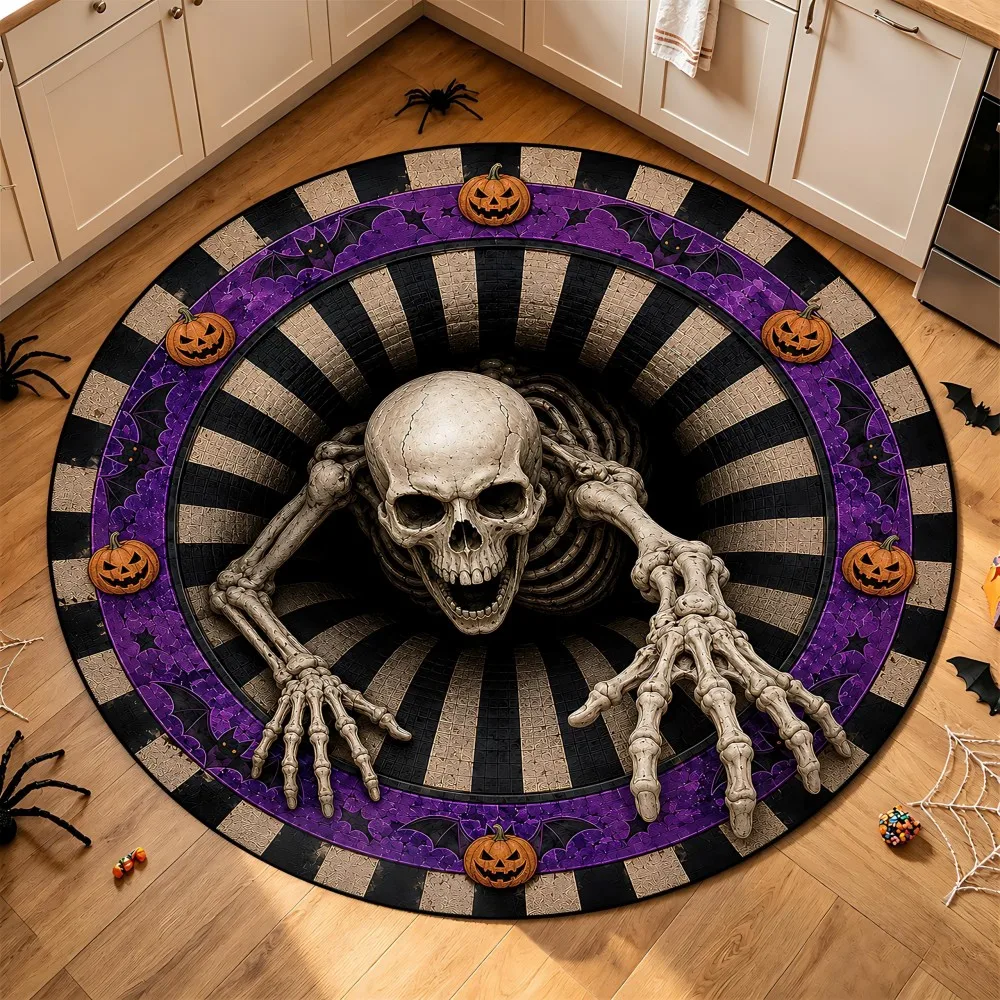 Halloween Office Patio Skeleton Round Rug Living Room Sofa Hell Fire Carpet Bedroom Bedside Dinning Mat Home Decor