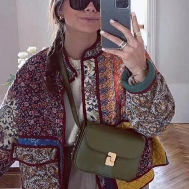 Autumn Winter Fashion Women Cotton Jacket Coat Stand Collar Vintage Flower Print Women Coat Femme Jackets Abrigo Streetwear