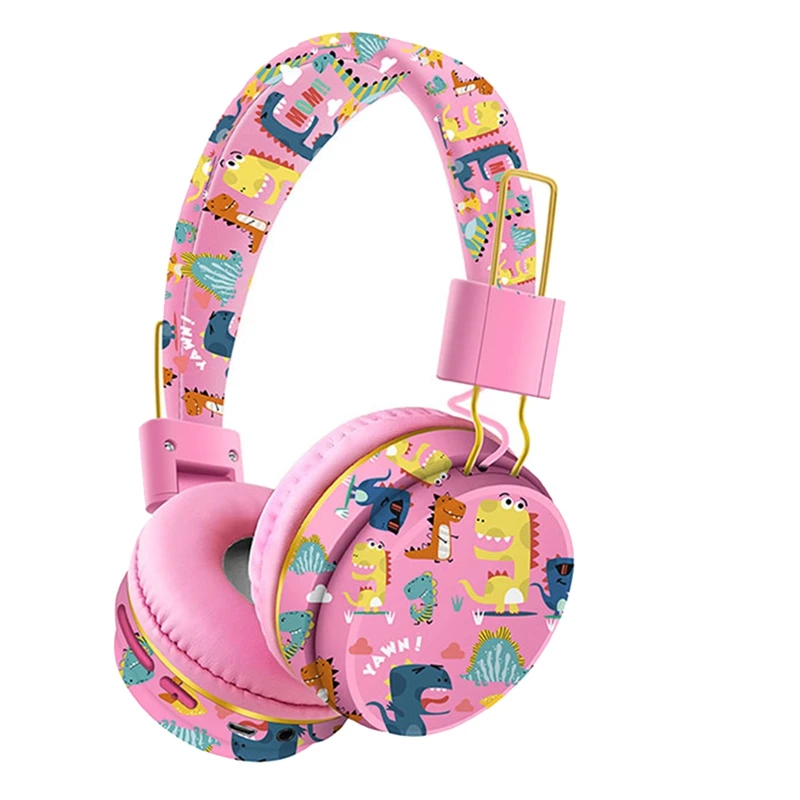 Cuffie Bluetooth senza fili con microfono cuffie con scheda TF per auricolari Stereo con animali di dinosauro per bambini