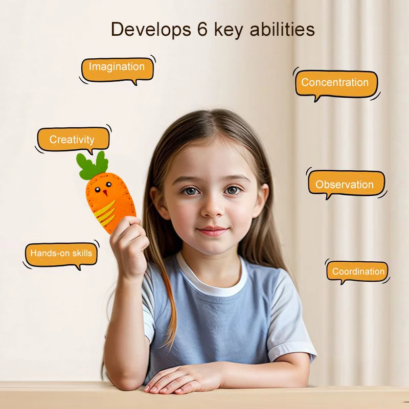 Zestaw do rękodzieła dla dzieci: szycie ręczne, włóknina, kreatywne ozdoby z 5 wzorami, prezent do samodzielnego wykonania dekoracji dla lalek.