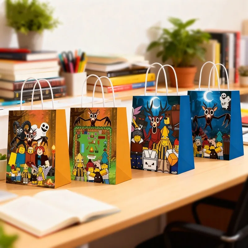 

99 Nights in The Forest Roblox Game Cartoon Theme Candy Gift Bags with Handle Kraft Paper Bags for Party Favors & Gift Wrapping