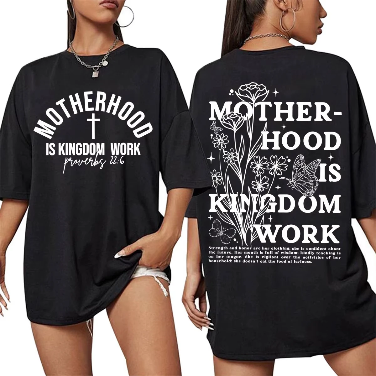 Motherhood Is Kingdom Work Christian Mom Jesus T Shirt Men Women Fashion Trend Aesthetic T-shirts Cotton Loose Oversized T-shirt