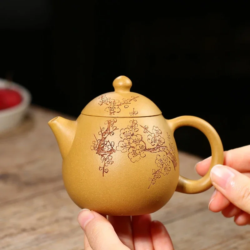 Chinese Teapot Yixing Purple Clay Pot Pure Handmade Original Gold Dragon Egg Pot Kung Fu Tea Set Teapot Small Capacity 250ml