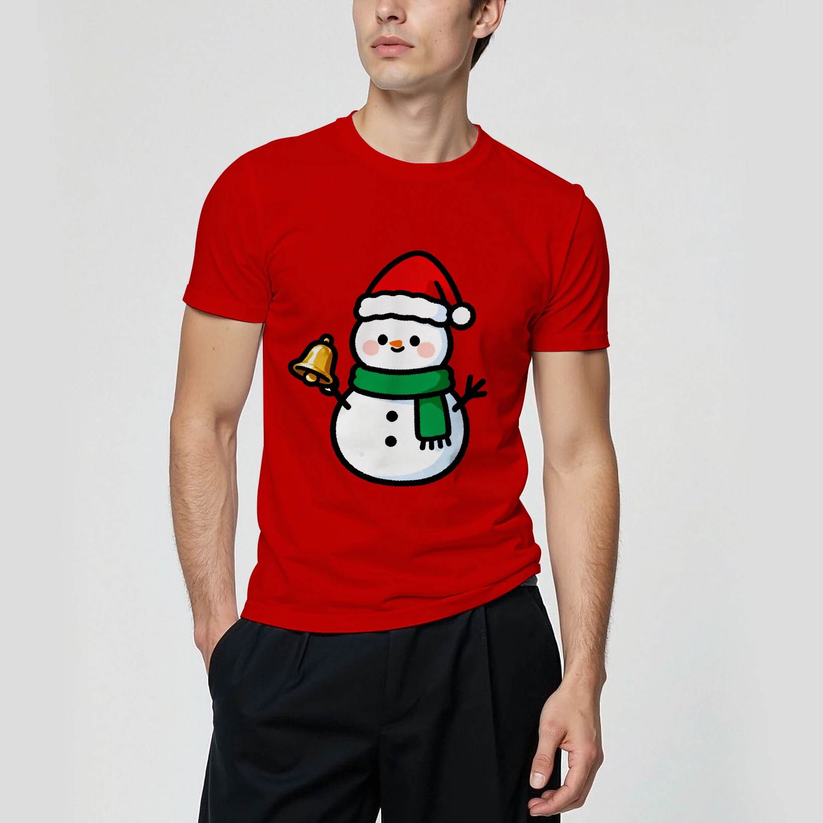 تيشيرت رجالي صيفي بأكمام قصيرة بتصميم نمط رجل الثلج، عصري وبسيط، كاجوال وملابس يومية