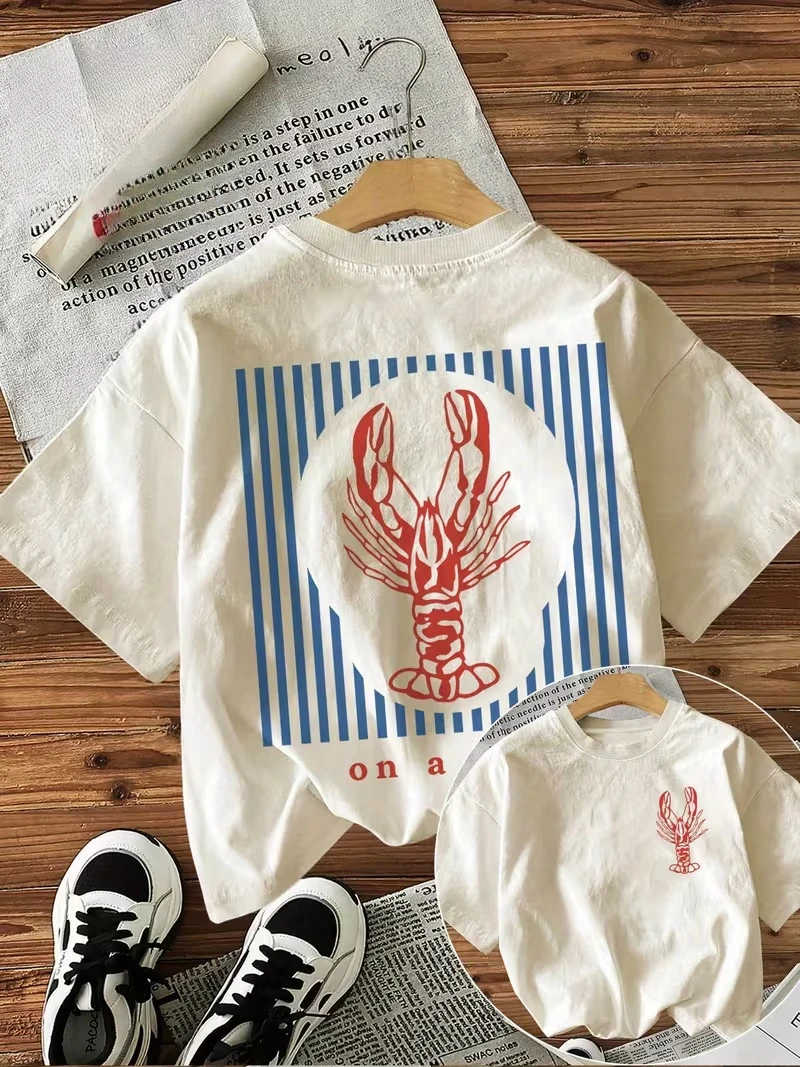 Women's T-shirt Graphic Print Short Sleeve T-Shirt with Playful Lobster &  Vite Only Design, Machine Washable, Allseasons Top