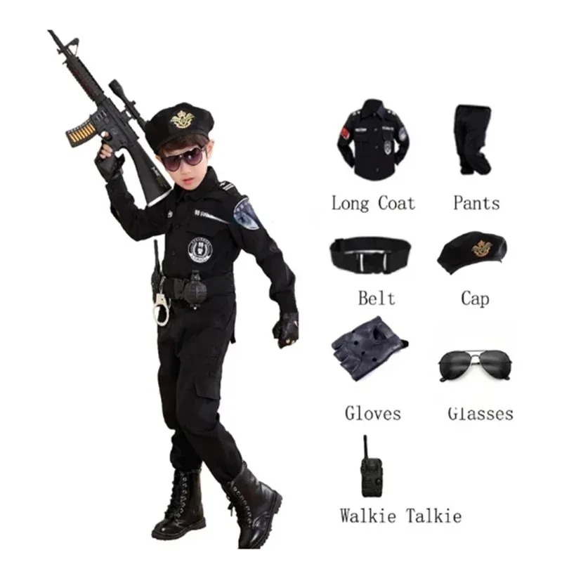 Halloween Children Policeman Cosplay Costume Boys Girls Kid Police Uniform Army Policemen Clothing Sets Party Dress Up Gift