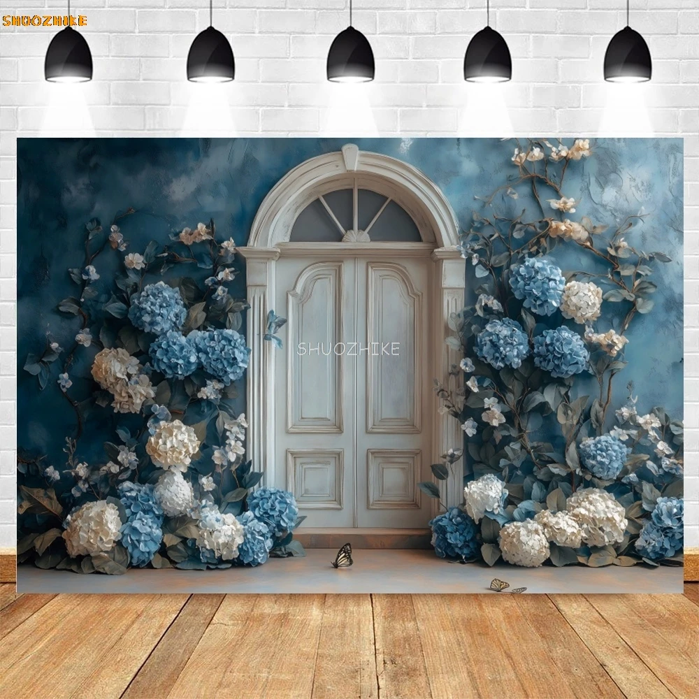 Blauer Farbverlauf, abstrakte Blumen, Bogen-Hintergrund für Kinder und Erwachsene, Kunstporträt, Hochzeit, Geburtstag, Party, Dekoration, Babyparty, Fotohintergrund