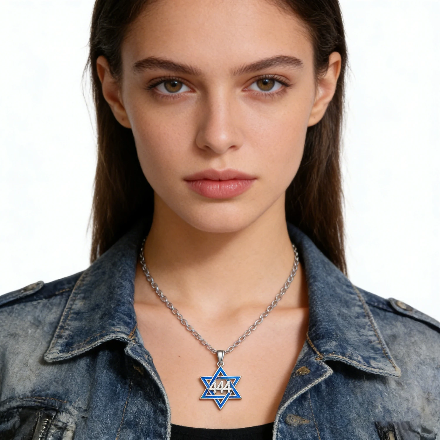 444 Angel Number Star of David Pendant Spiritual Protection Jewelry,Blue Opal Inlay,Cubic Zirconia,Men & Women’s Faith Necklace view 5