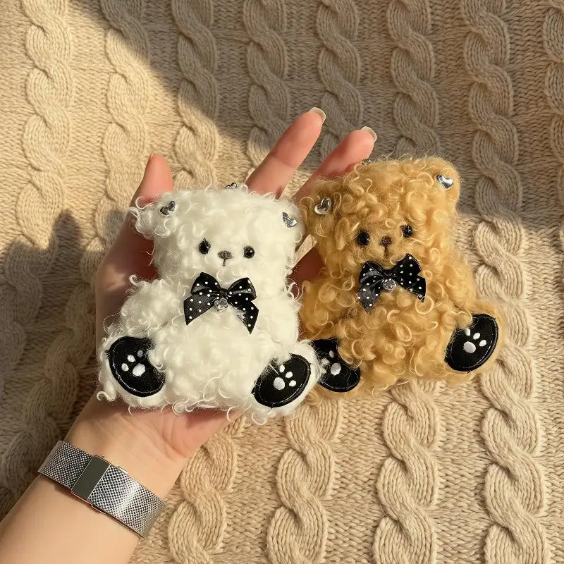 Kawaii Curly Soft Plush Bear Stuffed Doll Keychain Cartoon Hanging Pendant Decoration Backpack Handbag Couple Daily Holiday Gift