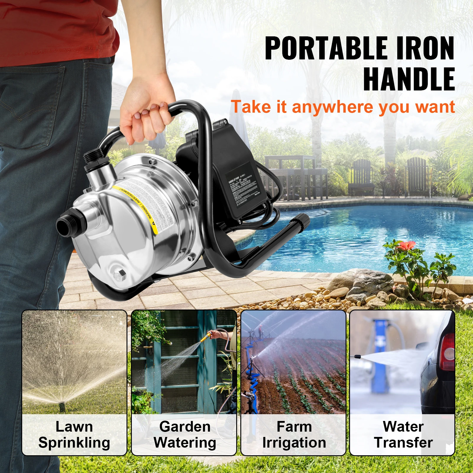 SucceBuy Shallow Well Pump 1.1 HP 115V 978GPH 131ft Height 69.6psi Max Pressure Portable Sprinkler Booster Jet Pumps Irrigation