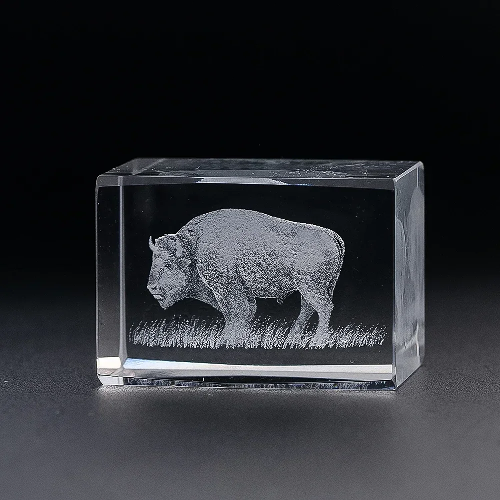 Animal Crystal Cube Engraving Steppe Bull Laser Engraving Interior Carved Inter-engraving Mascot Home Accessories Creative Gift