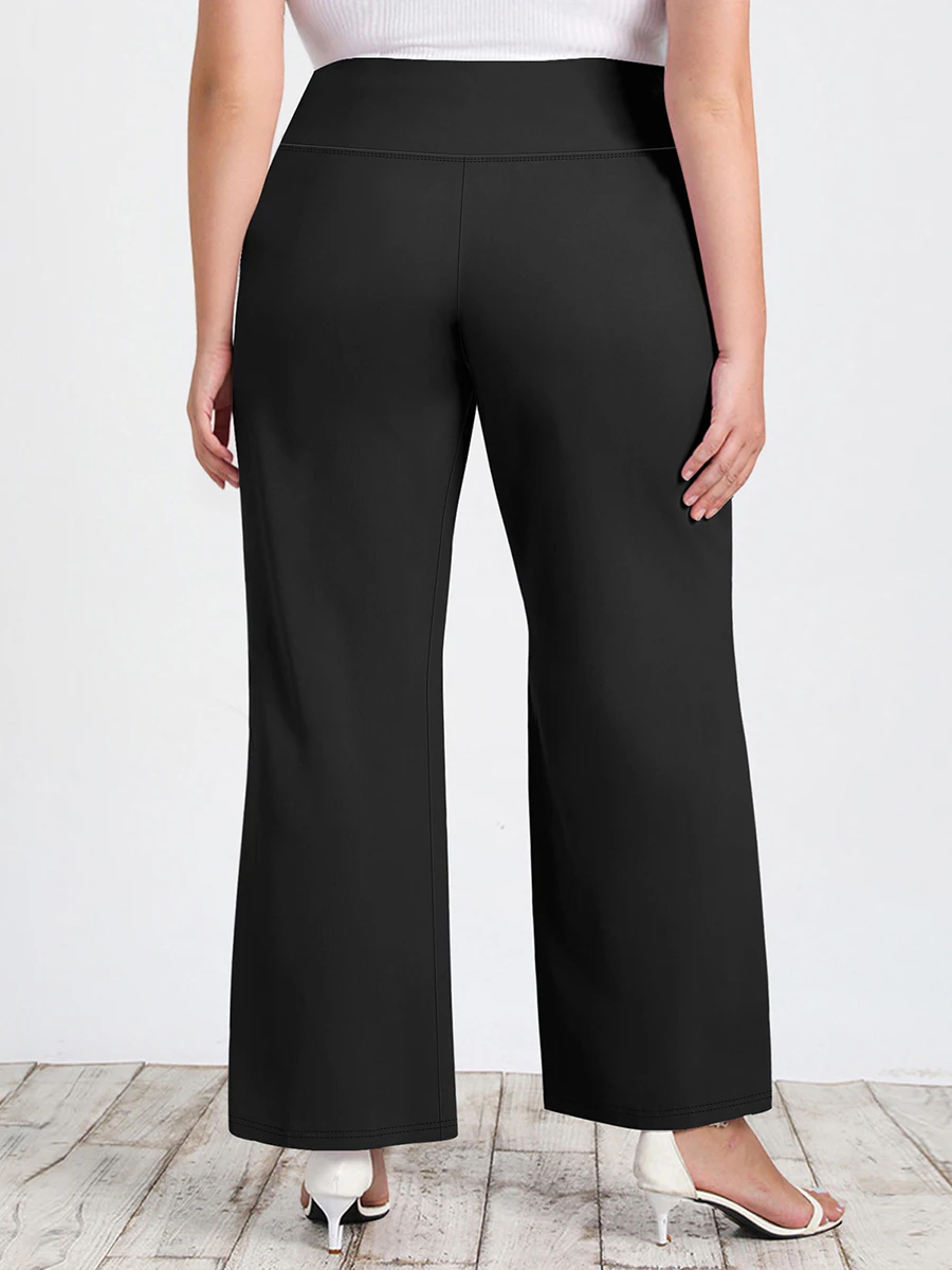 Pantaloni palazzo da donna a vita alta a gamba larga taglie forti Pantaloni svasati in vita elastica tinta unita Pantaloni sportivi da yoga per la primavera autunno