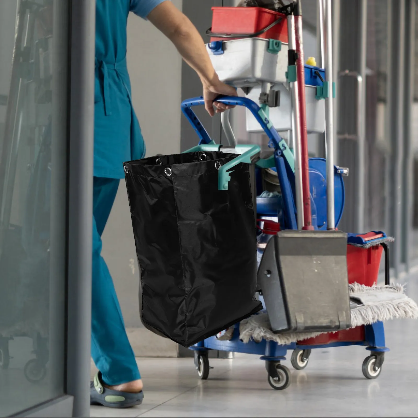 

Cleaning Cart Bag Large Canvas Replacement Janitorial Pouch Reinforced Seam Housekeeping Cart Storage Hanging Bag for Cleaning