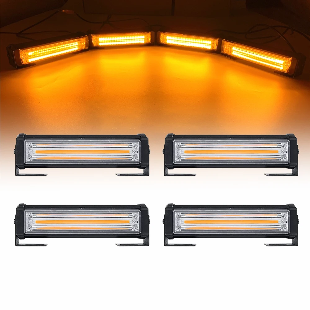 80W Amber LED COB Car Front Grille Light Head Mini Strobe Emergency Lightbar Surface Mount for Truck 12~24V