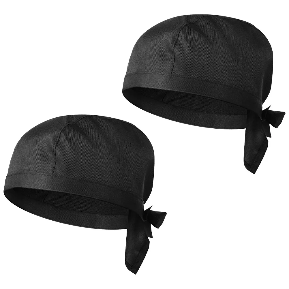 

2 Pcs Chef Hat Restaurant Cooking Uniform Cap Black Caps Men Working Apron Catering Cloth Server Man Headband