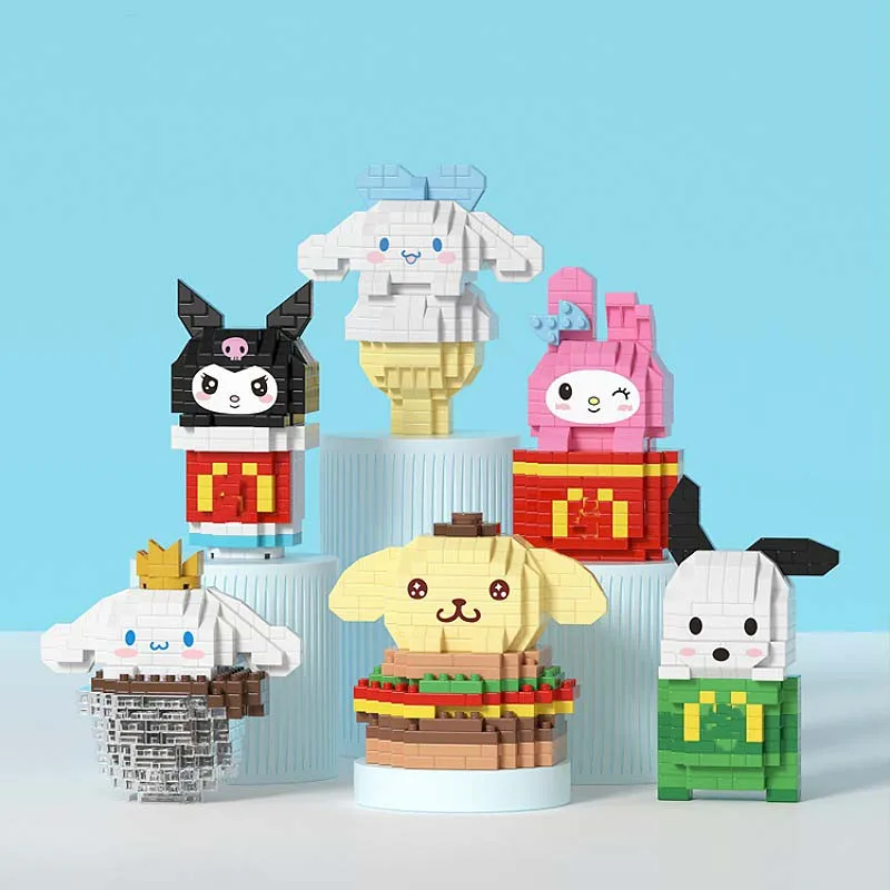 Sanrio Micro Building Blocks Summer Food Pochacco Kuromi Melody Cinnamoroll DIY Pom Pom Purin Assembled Mini Brick Figure Toys