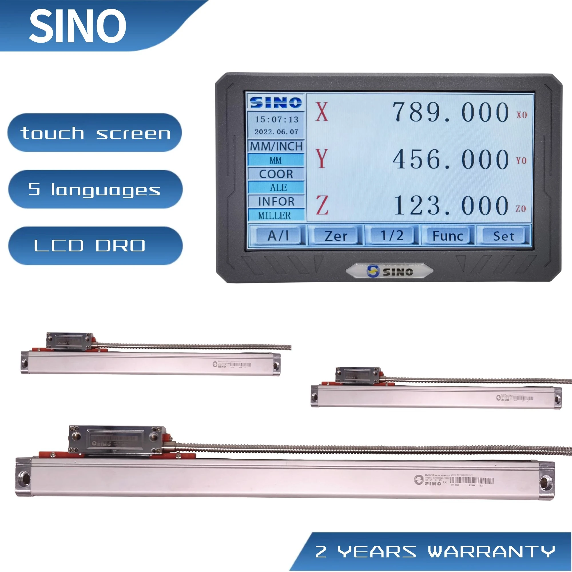 

NEW SINO SDS200S 3 Axis LCD Touch Screen Digital Readout DRO Kit KA-300 Glass Linear Scale Encoder For Lathe Grinder Millilling