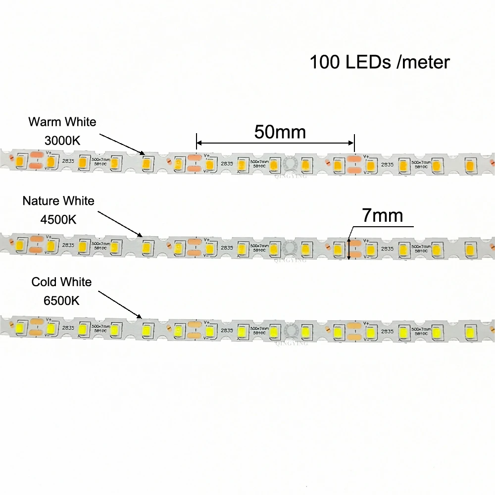 RGB LEDストリップライト,5m,100d/m,2pin,220-260ma,3000k,4500k,6500k,k,50c,定電流,フレキシブル