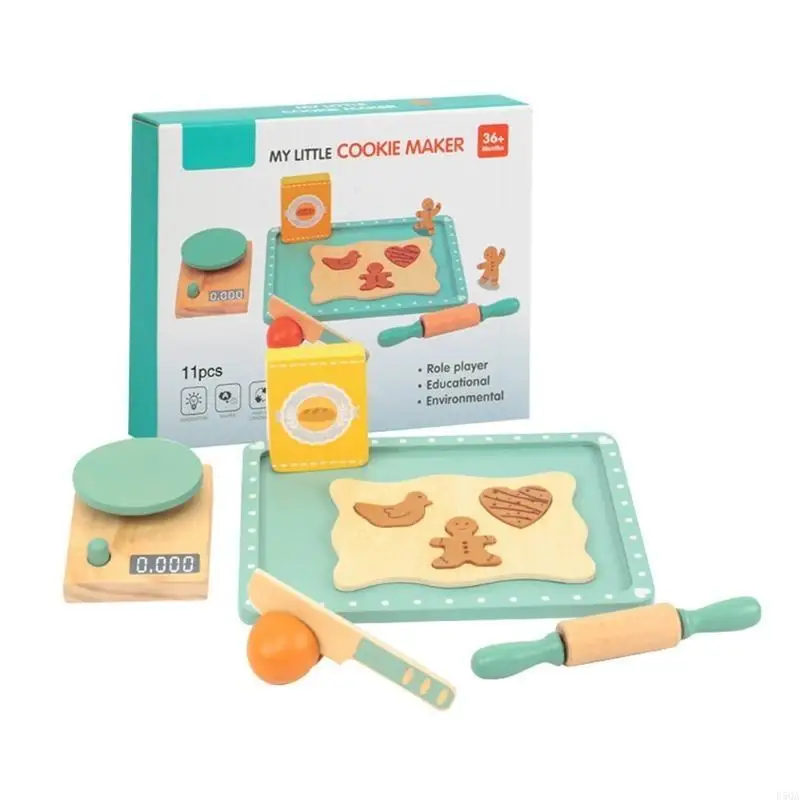 Juego rol cocina D5QA, juguete para hornear galletas madera para niños, rodillo a escala para desarrollar habilidades