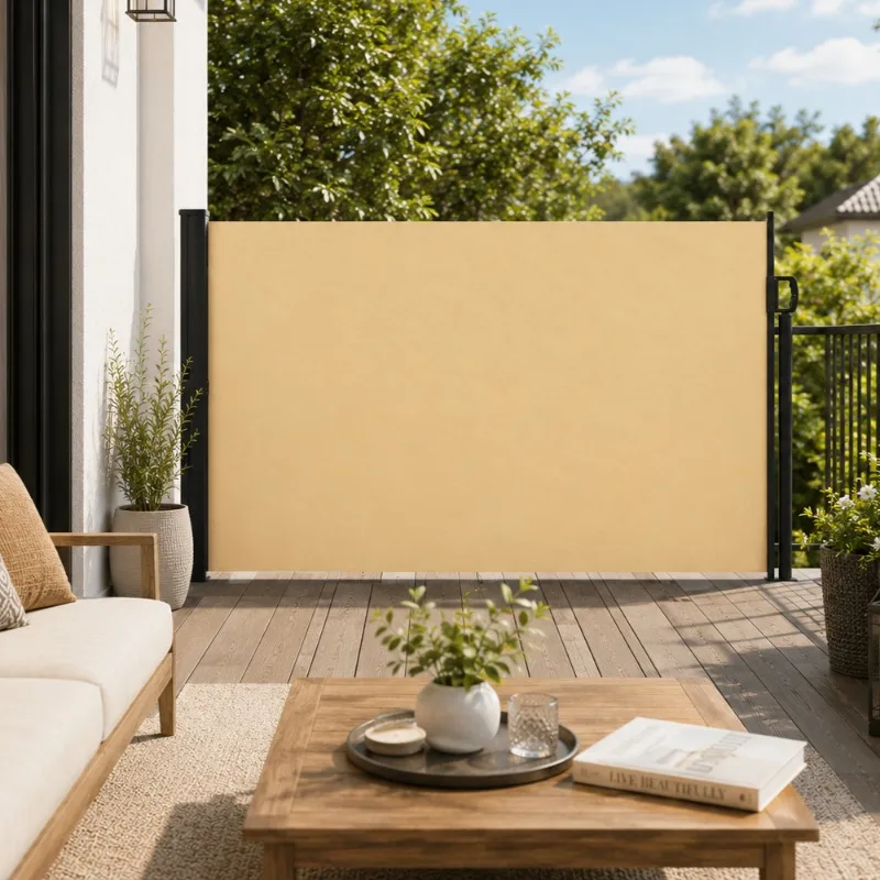 Auvent latéral rétractable, pare-soleil extérieur, sable, 300 x 140 cm, polyester, écran d'intimité élégant idéal pour les patios, balcons, terrasses et espaces de vie en plein air