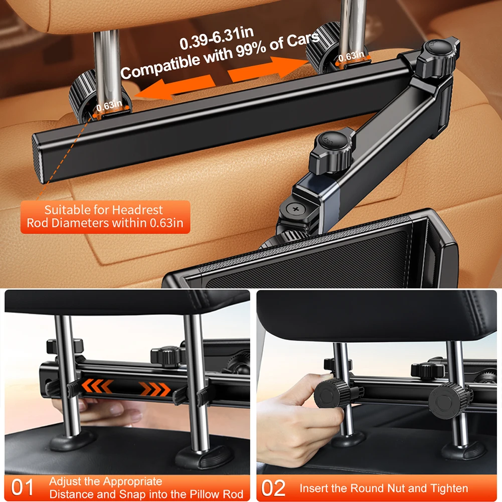 حامل مثبت مسند رأس المقعد الخلفي للسيارة ، حامل مسند رأس الجهاز اللوحي ، دوران ، قوس لجهاز