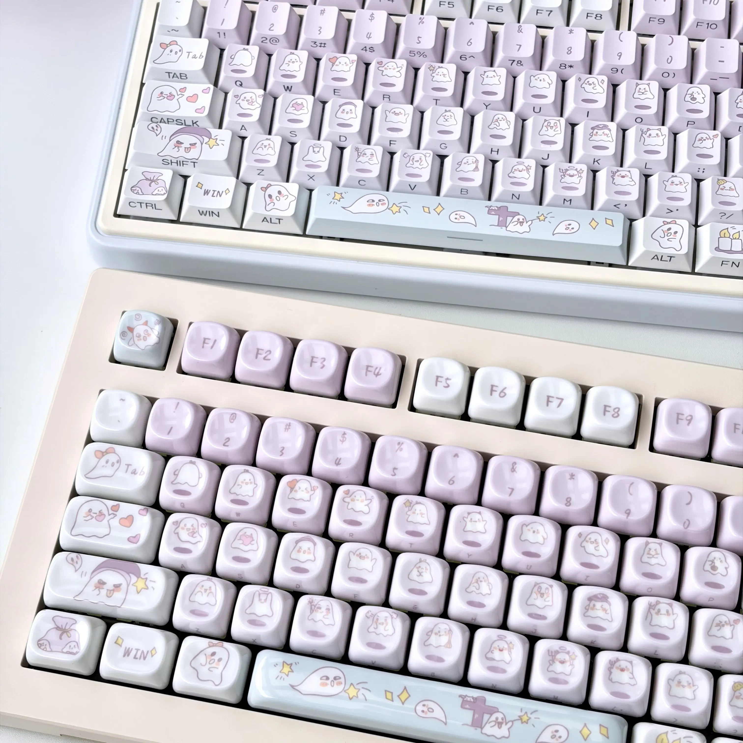 MAIMOOO Light Purple Cute Ghost Keycap PBT Custom Cherry MOA Profile Ceramic Texture Jelly Keycaps for Mechanical Keyboard