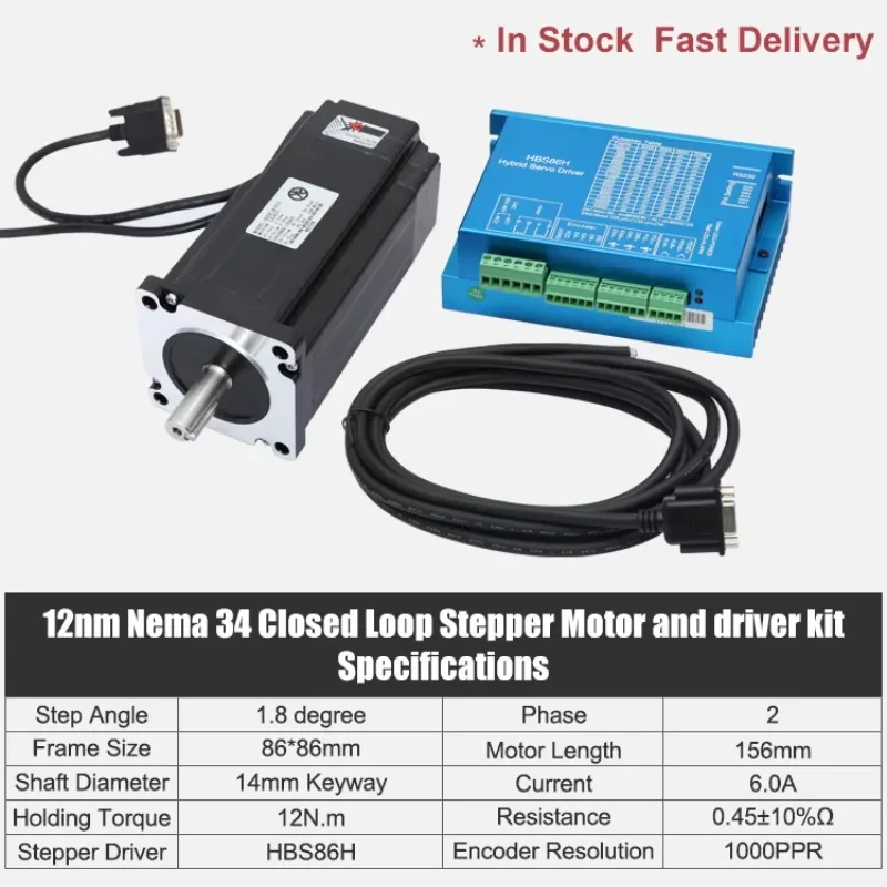 In Stock 12nm Closed Loop Stepper Motor Nema 34 Stepper Motor and HBS86 Stepper Driver Kit