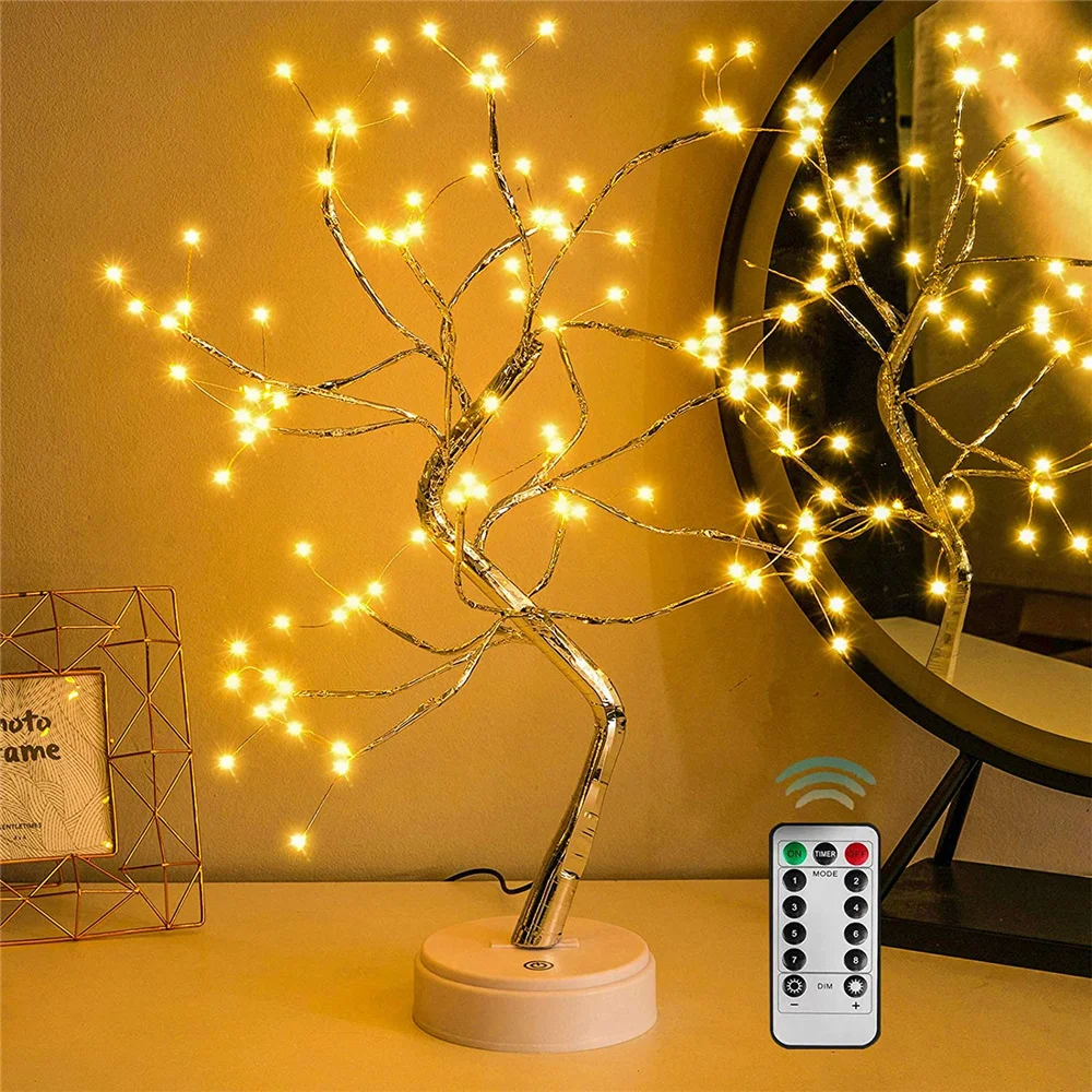 Remote Sparkly Fairy Spirit Tree Lamp 108 LED DIY Artificial Bedroom Nightlight 8 Modes USB Battery Bonsai Tree Night Light