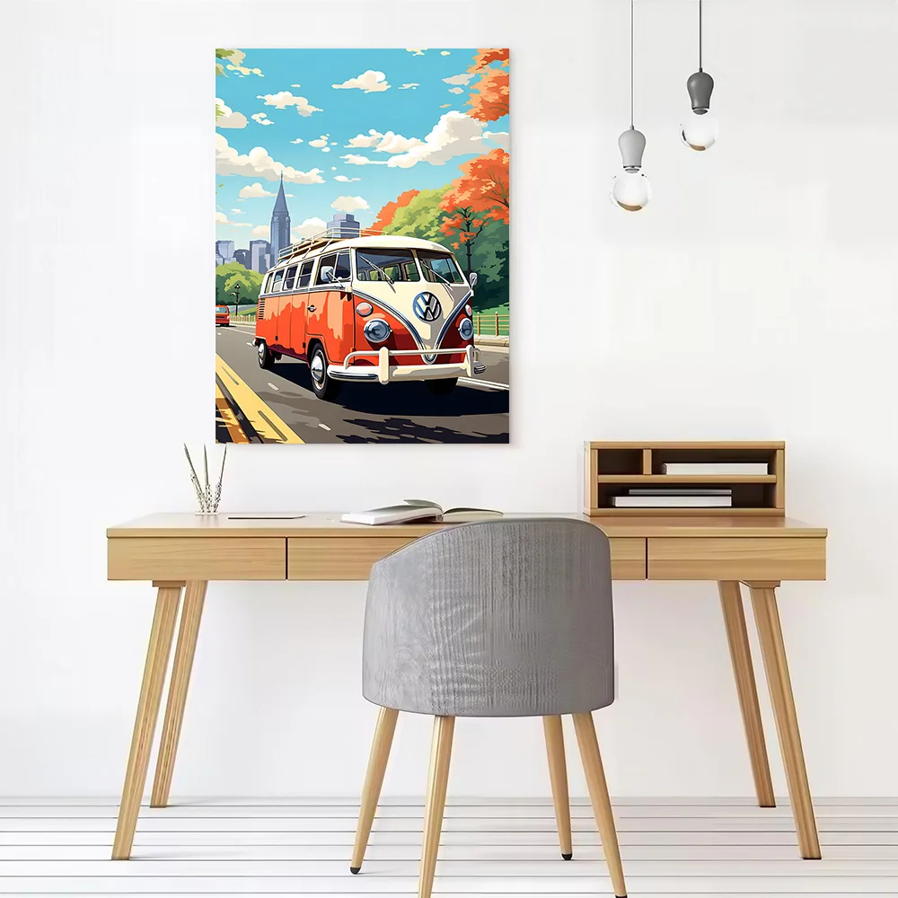 German Car Bus City Vector Printed Canvas Poster Custom Pictures Wall Art Canvas Painting for Decoration Living Room Decor Home