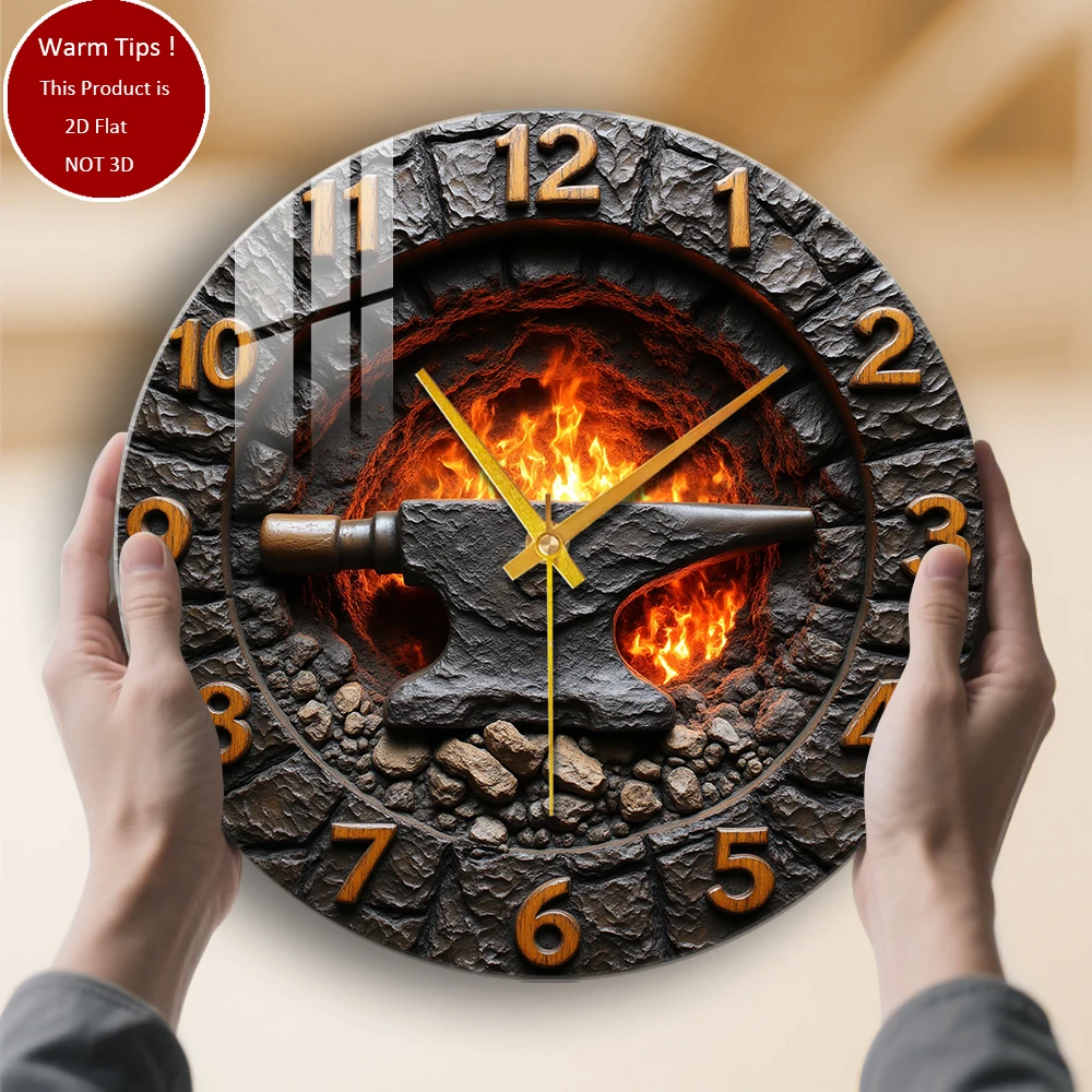 

Настенные часы из закаленного стекла, наковальня, огненные часы, каменные цифры, пламя, подходят для декора стен или настольного дисплея в любом месте