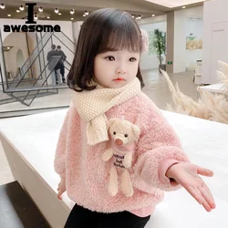 1 2 3 4 5 6 Year Baby Girls Sweatshirt Spring Autumn Warm Fleece Tops Cute Bear Pullover Children's Sweater Toddler Girl Clothes