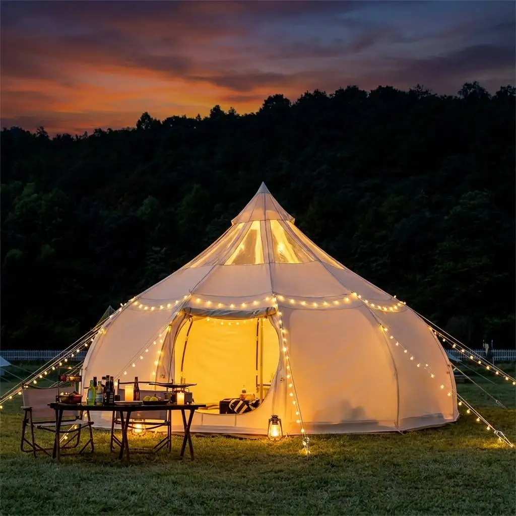 Large 28sqm Lotus Bell Tent Waterproof Canvas Glamping Tent for Outdoor Resort Event Wedding 4m 5m 6m