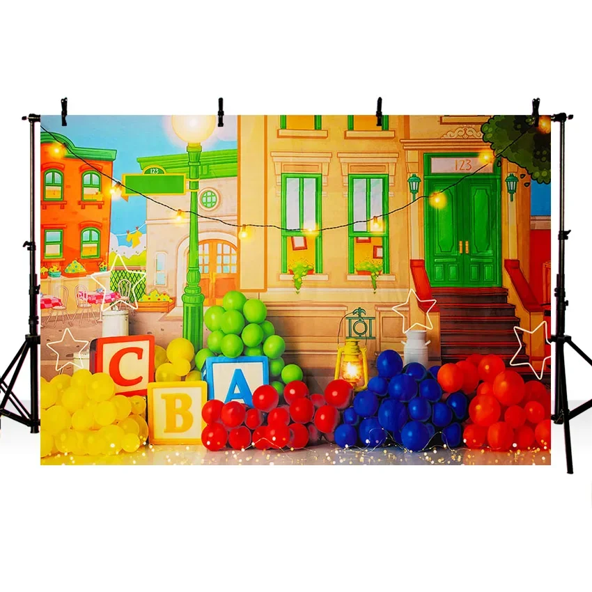 Mehofond Photography Backdrop Outdoor Back To School Student Party Oil Painting Building Alphabet Light Background Photo Studio