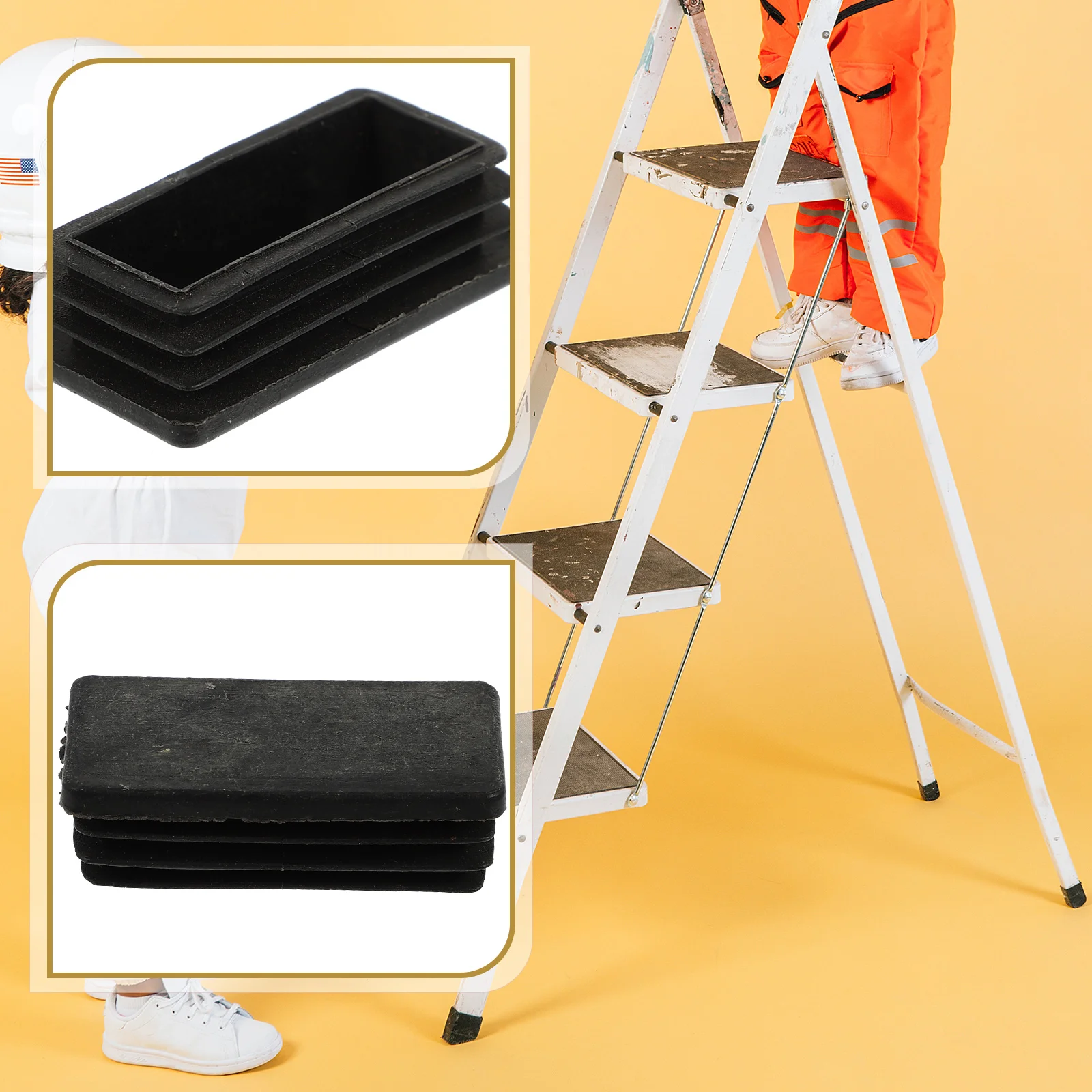 

4pcs Ladder Leg Protectors Non-slip Rubber Feet Pads Wear-resistant Black Stable Mat for Telescoping Extension Ladders Home Use