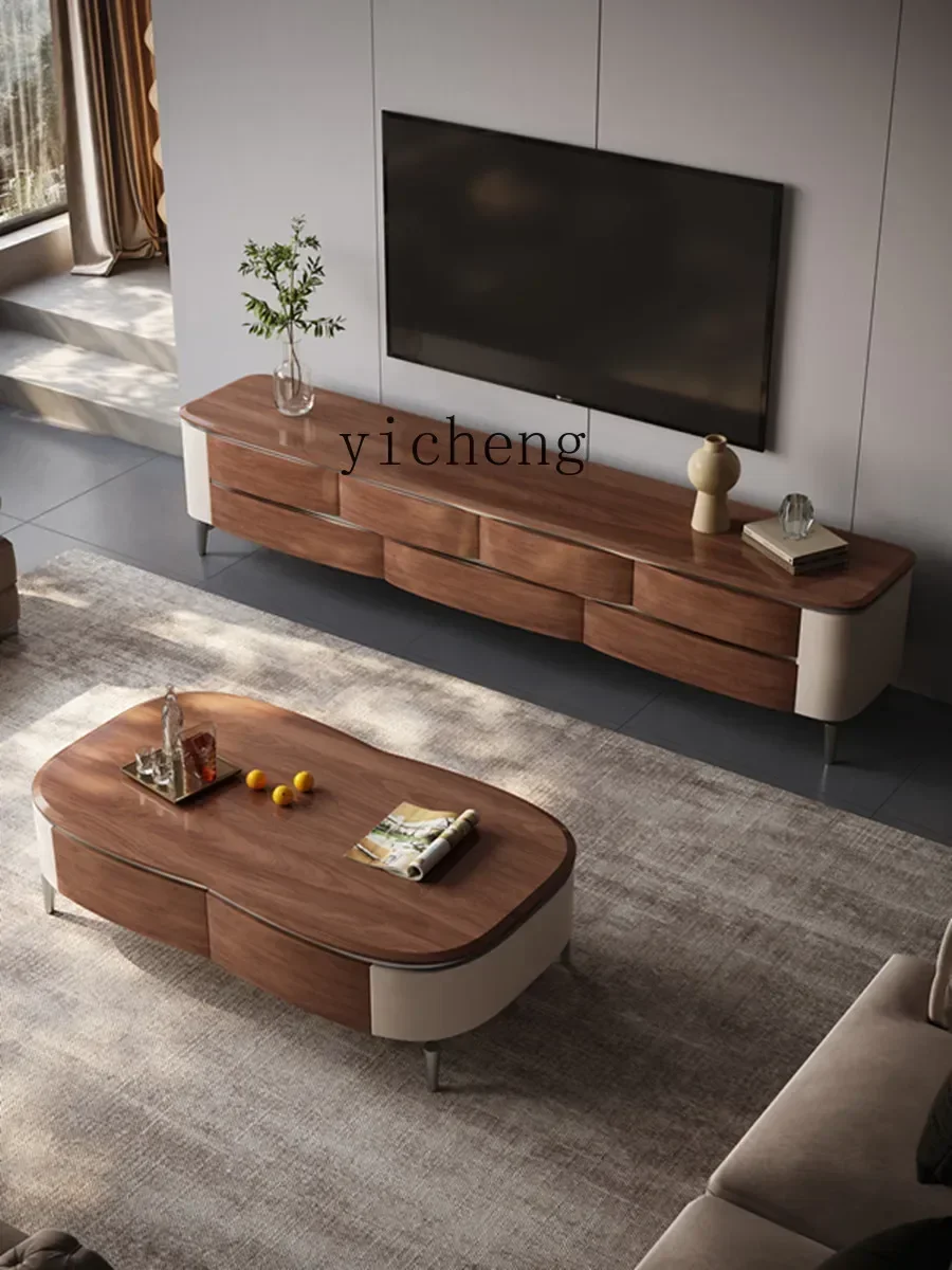 TQH-i7.7 walnut color special-shaped coffee table TV cabinet high-end middle and ancient style living room tea table home decor