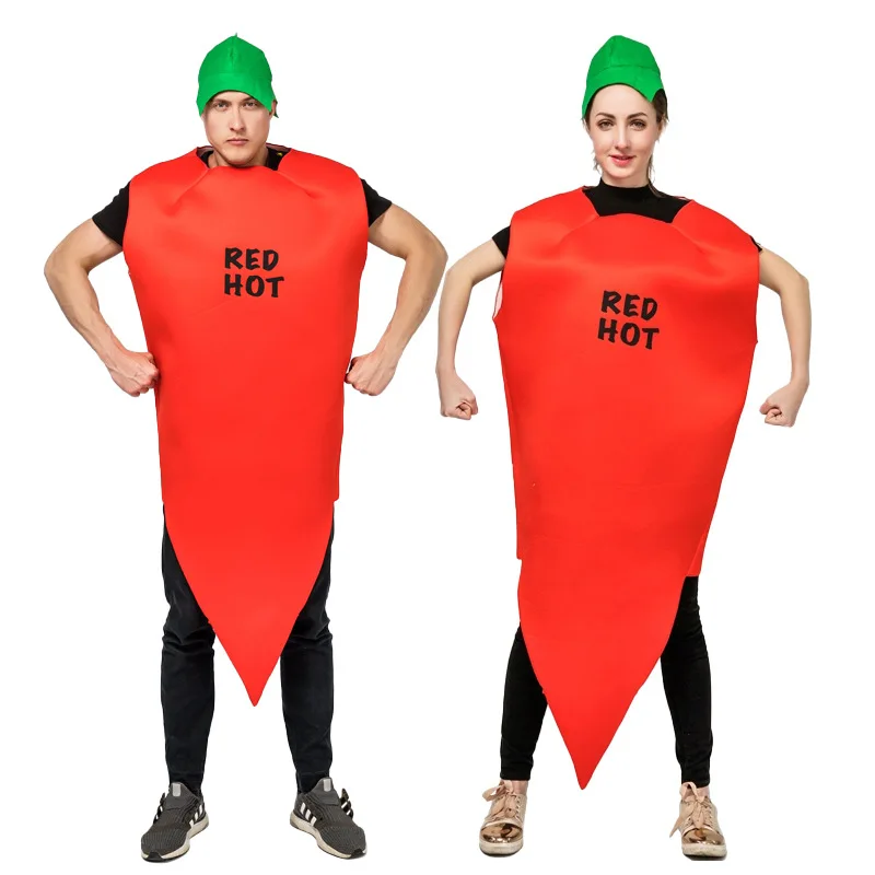 

Adult Red Hot Chili Costume Funny Vegetable Pepper Jumpsuit Halloween Christmas Party Cosplay Fancy Dress Up