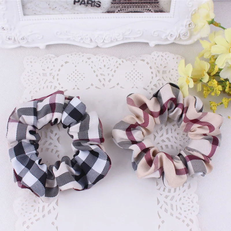 Fashion Woman Scrunchie Set Elastic Hair Band Vintage Plaid Headband Ponytail Band Girl Hair Accessories Hair Band HeadwearYF004