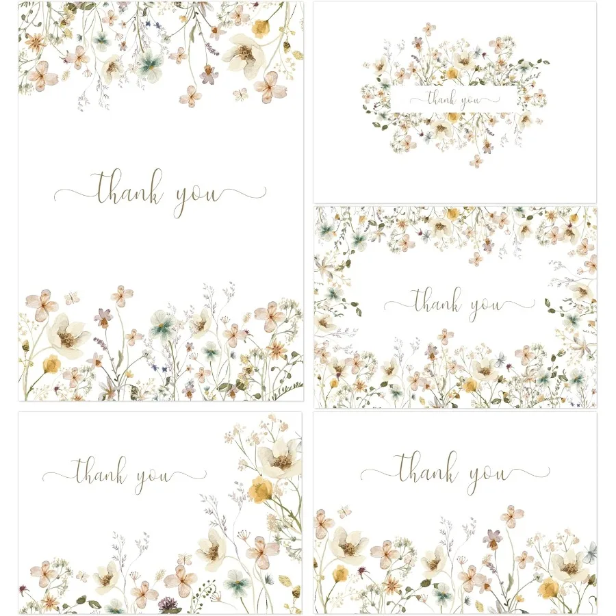 مجموعة بطاقات شكر زهرية مع مغلفات 20 عبوة من بطاقات شكر مقاس 4 × 6 مجموعة كبيرة مثالية لجميع المناسبات وما إلى ذلك. استحمام الطفل الزفاف ثنائية #1