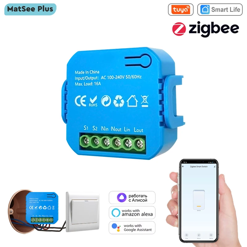 

Tuya Smart ZigBee Switch Module Supports 1/2 Way Energy Monitor Timer 16A Remote Control Automation Works with Google Home Alexa