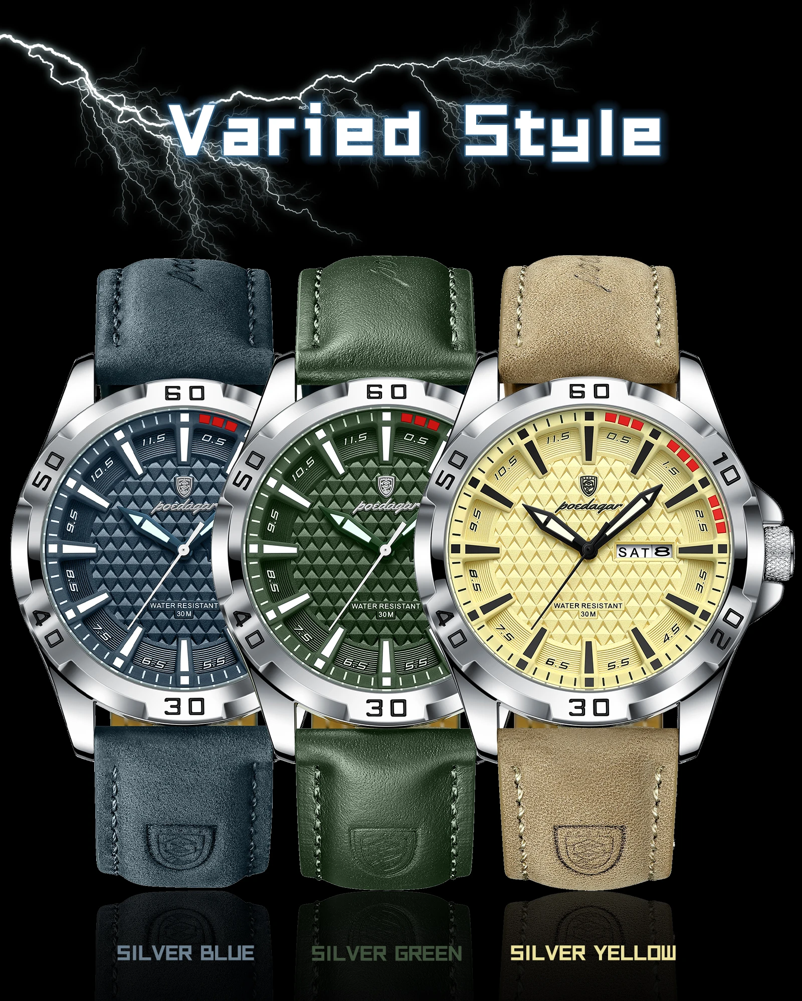 POEDAGAR Original Männer Uhr Luxus Wasserdicht Leucht Datum Woche Uhr Für Mann Quarz Leder Mode herren Uhren Reloj Hombre – Detail 8