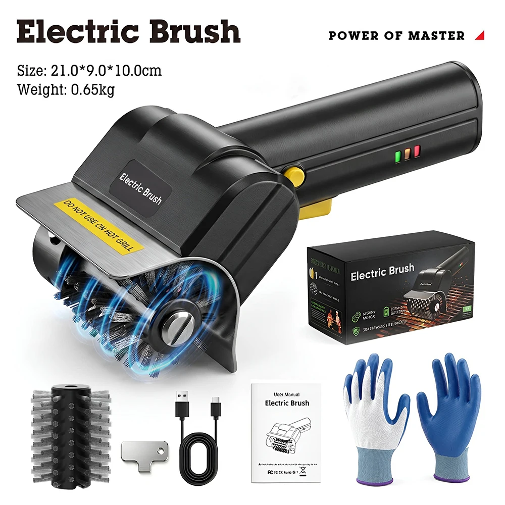 Electric BBQ Grill Cleaning Brush Rechargeable Battery Stainless Steel Barbecue Cleaner with LED Light for Outdoor Cooking