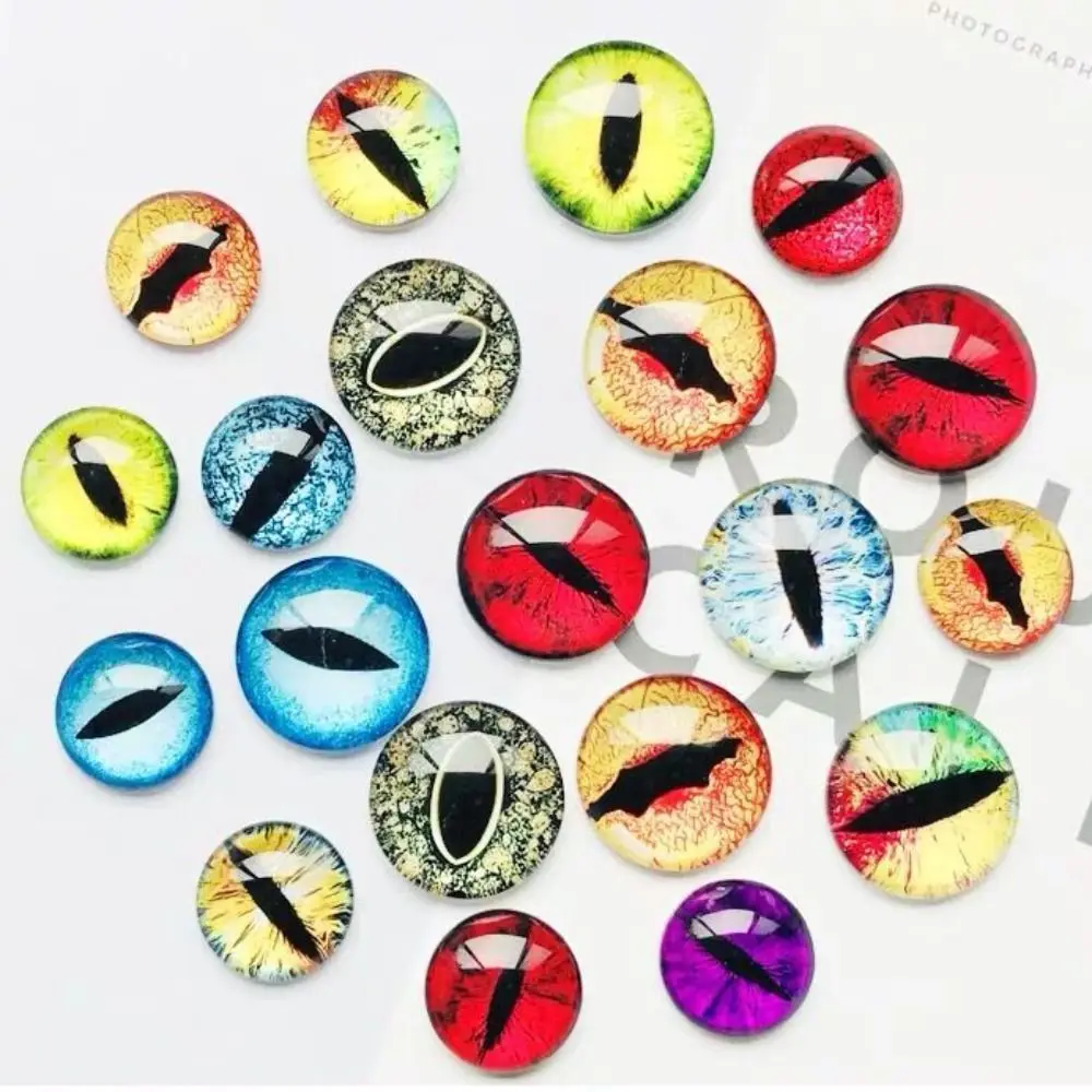 10PCS/lot Round 25mm Glass Dragon Cat Eyes Cabochon Charms Accessory Glass Cabochon Multi Color Horse Eyes Cat Pattern Crafts