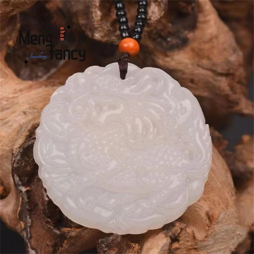 

Natural Afghan White Jade Unicorn Send Wealth Auspicious Round Shaped Pendant Simple Exquisite High-grade Luxury Fashion Jewelry