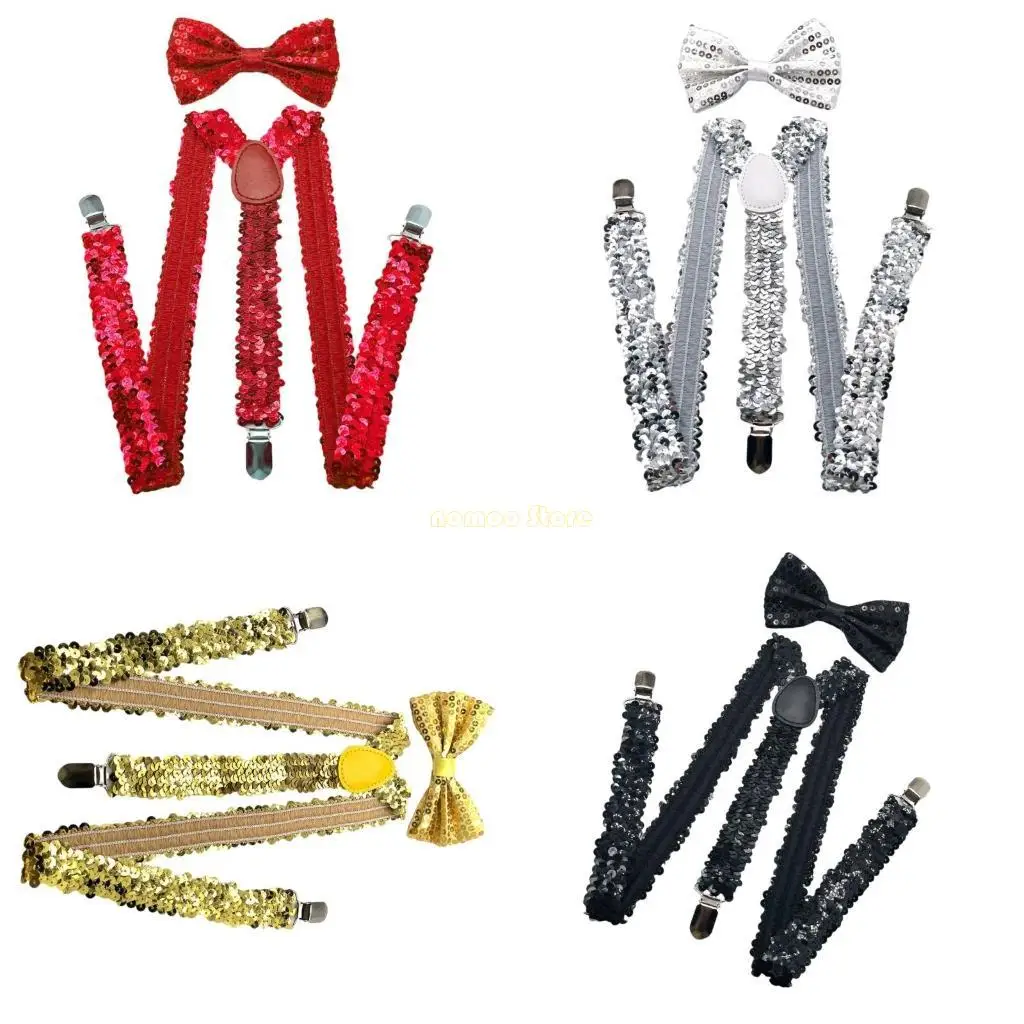 31BF حمالات ظهر على شكل حرف Y قابلة للتعديل للرجال مع ربطة عنق متلألئة ومطرزة بمجموعة ربطات عنق للمناسبات الرسمية والملابس #1