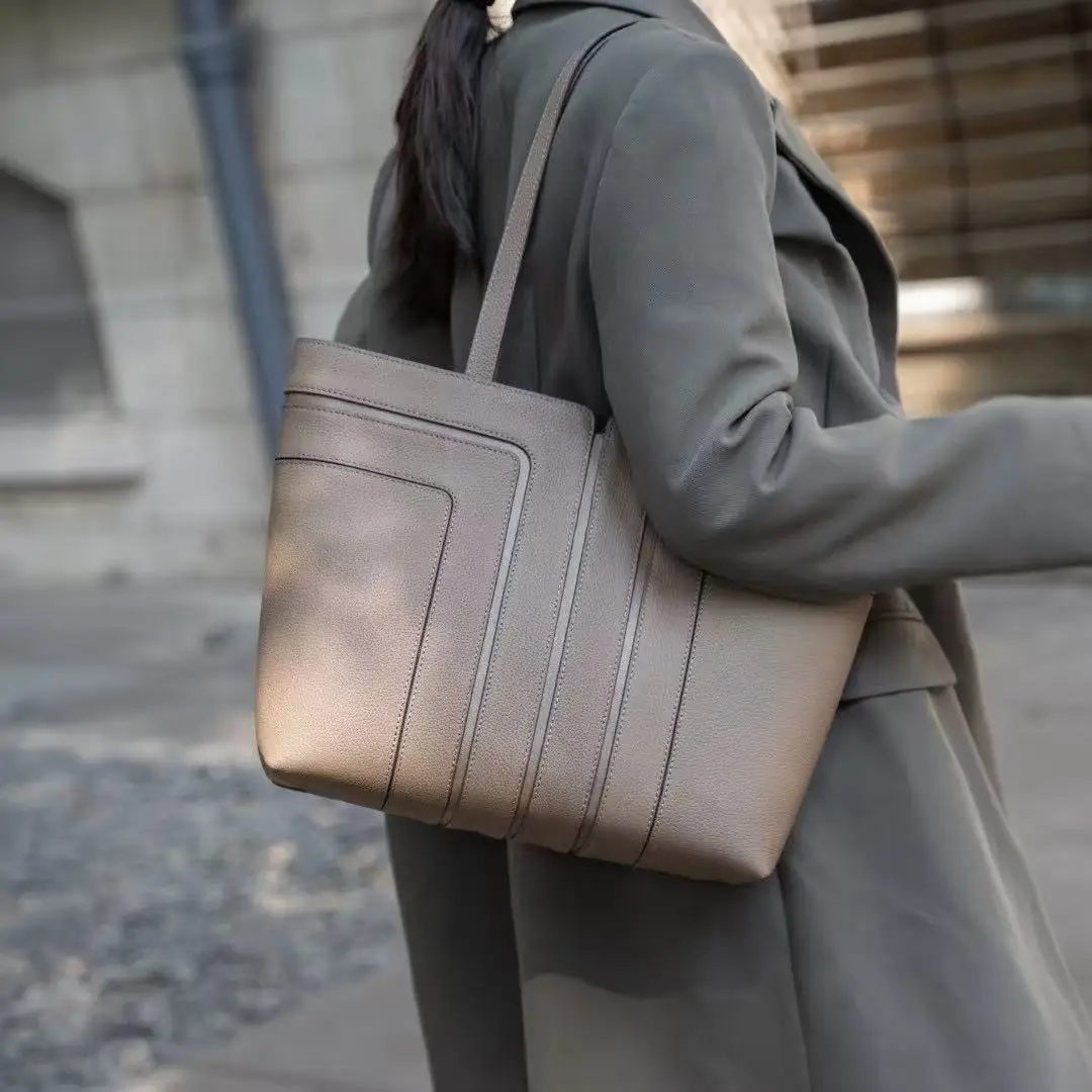 

Осень и зима, новый стиль, легкая роскошная женская сумка из натуральной кожи большой вместимости, первый слой, текстурированная большая сумка из воловьей кожи