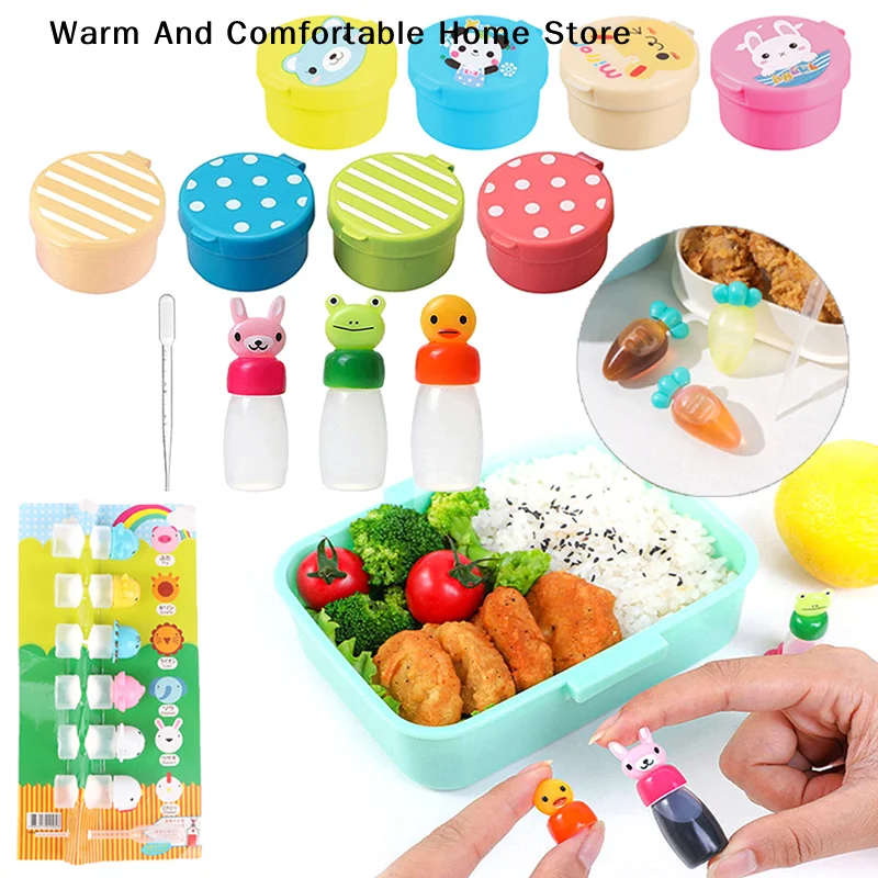Mini Caja Bento con Diseño de Animalitos, Botella de Salsa de Dibujos Animados, Contenedor para Salsa de Soja, Salsa de Tomate, Miel, Salsa para Ensalada, Accesorios para Caja Bento