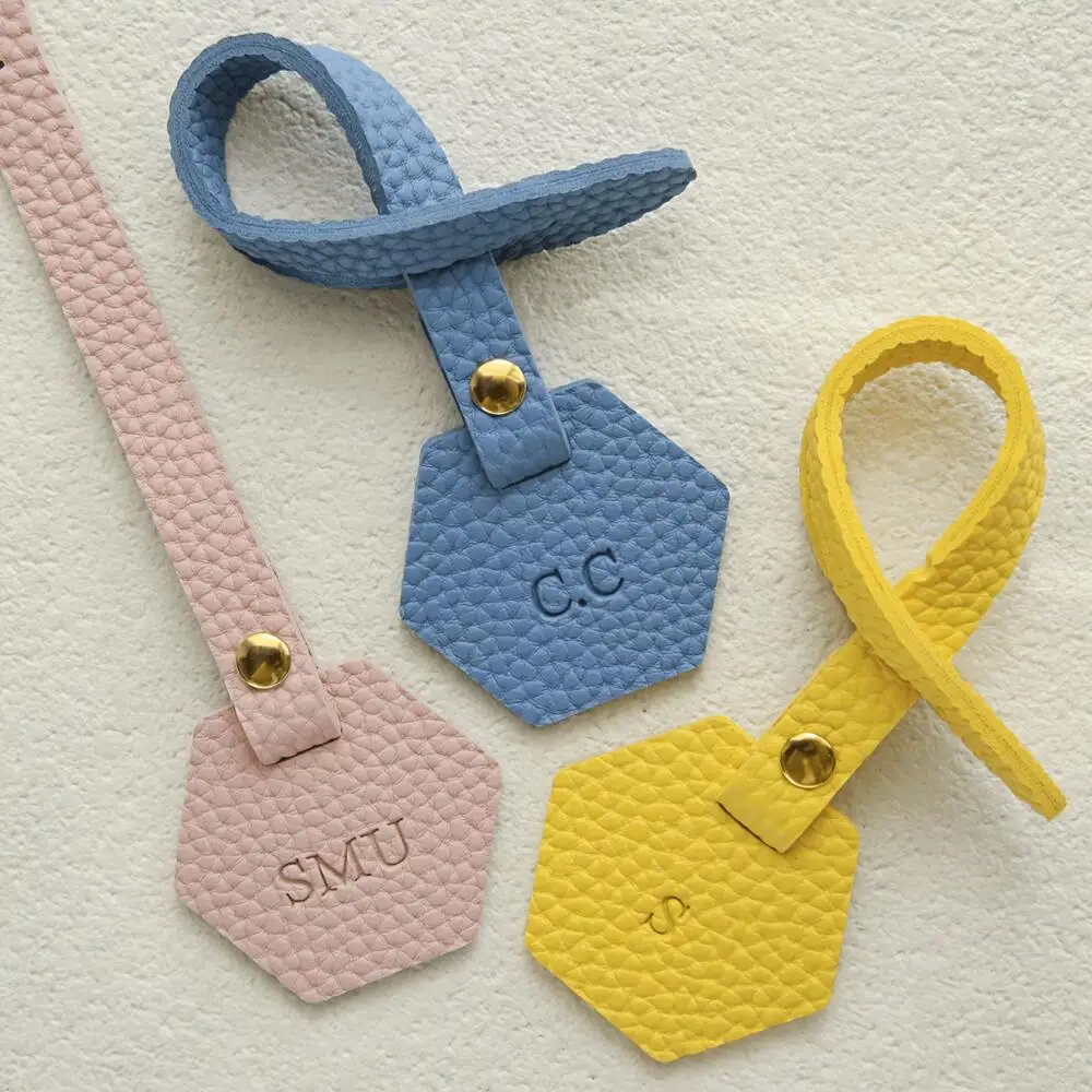 Custom Initals Luggage Tag for Suitcases Bag Customized Monogram Luggage Tags Hexagon Multicolor Lychee Vegan Leather Debossed