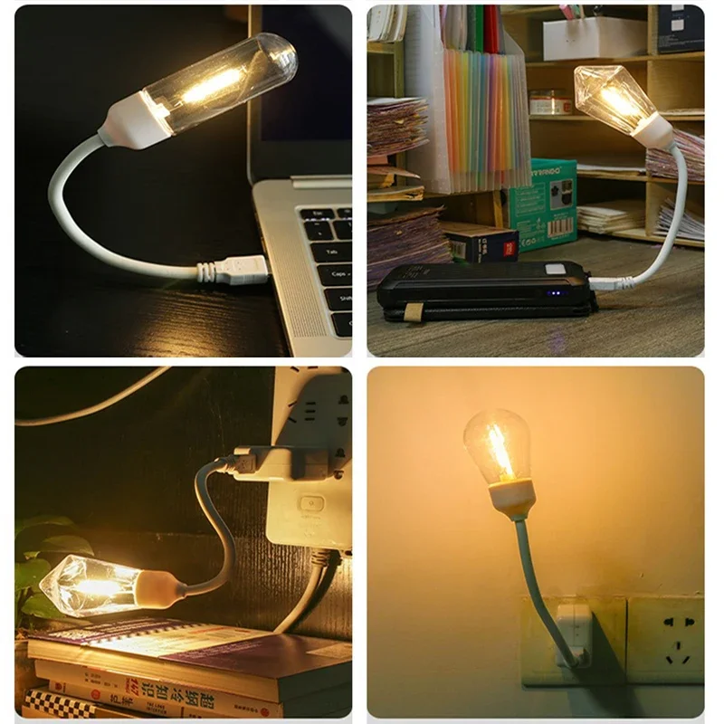 LED Night Light USB Tungsten Filament Energy Saving Notebook Light Dorm Room Bedside Smart Saving Energy Portable Night Light